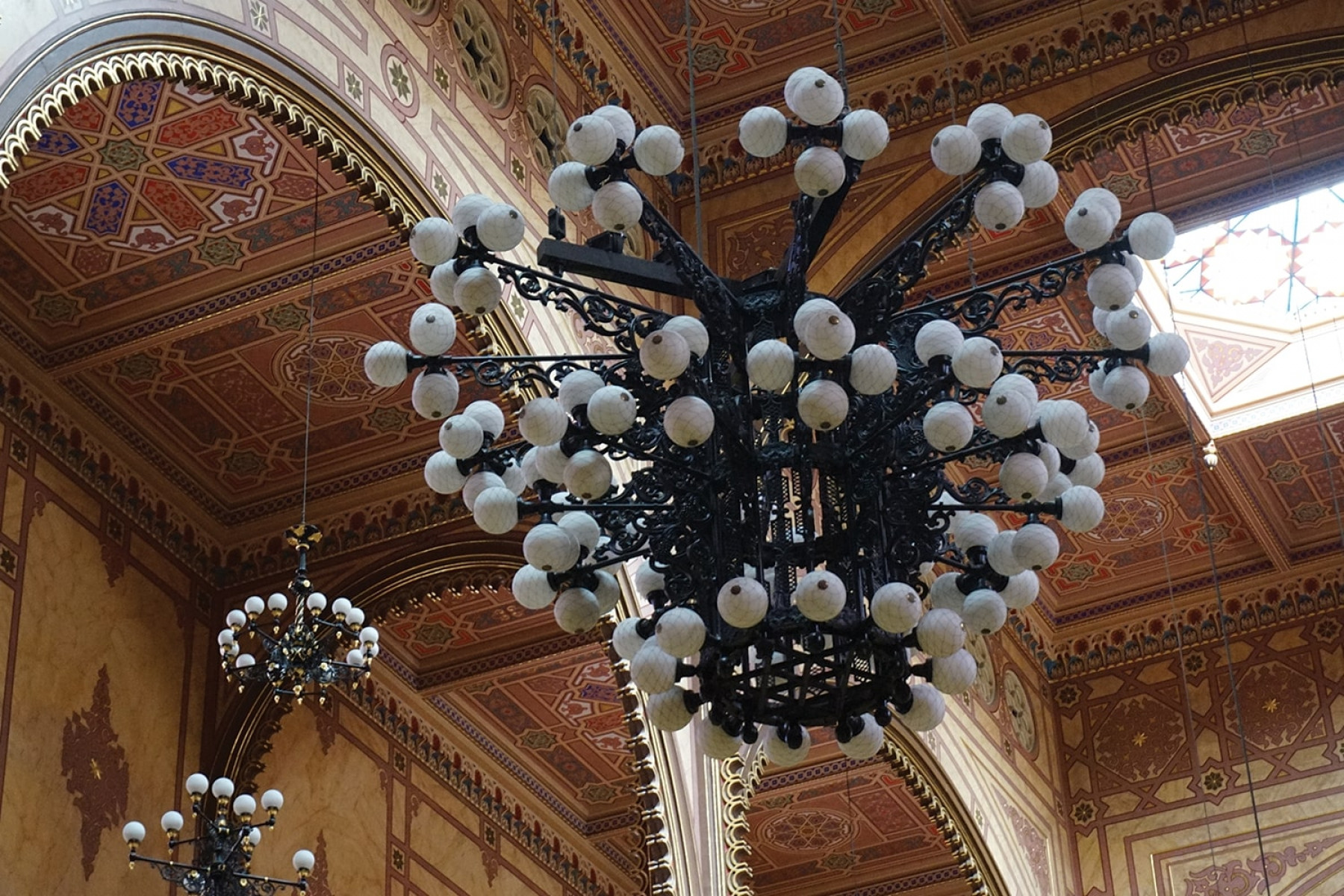 The beautiful chandeliers of the synagogue